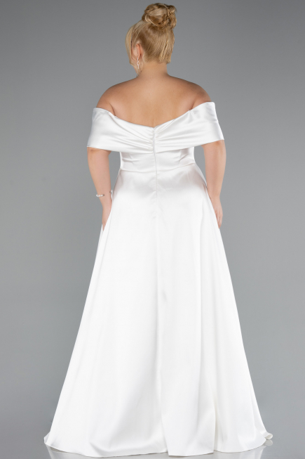 White Long Satin Plus Size Evening Gown ABU4998