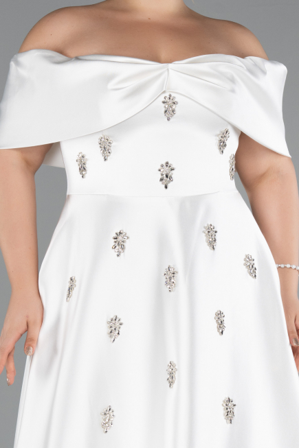 White Long Satin Plus Size Evening Gown ABU4998