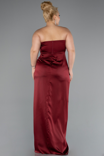 Long Burgundy Satin Plus Size Evening Gown ABU5179