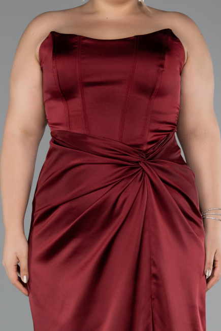 Long Burgundy Satin Plus Size Evening Gown ABU5179