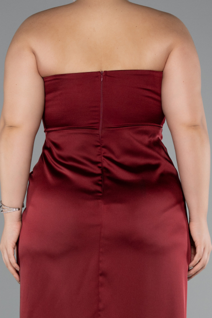Long Burgundy Satin Plus Size Evening Gown ABU5179