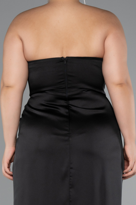 Long Black Satin Plus Size Evening Gown ABU5179