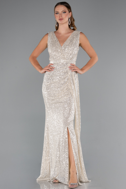 Beige Long Scaly Evening Dress ABU3201