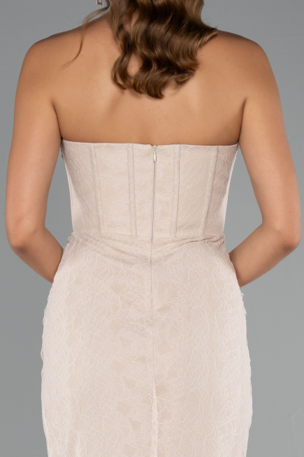 Long Beige Dantelle Mermaid Evening Gown ABU5215