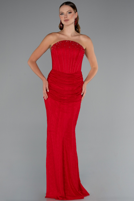 Long Red Dantelle Mermaid Evening Gown ABU5215