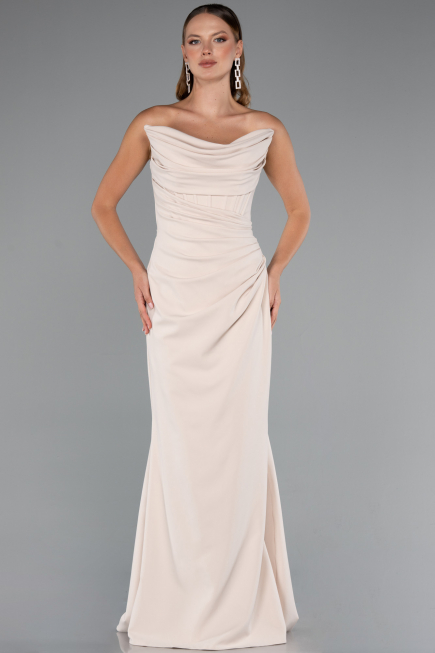 Long Beige Prom Gown ABU5216