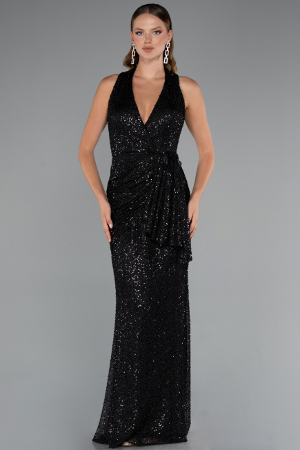 Long Black Scaly Evening Dress ABU5209
