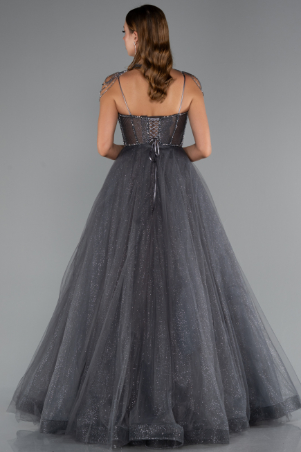 Long Anthracite Special Design Engagement Dress ABU5220