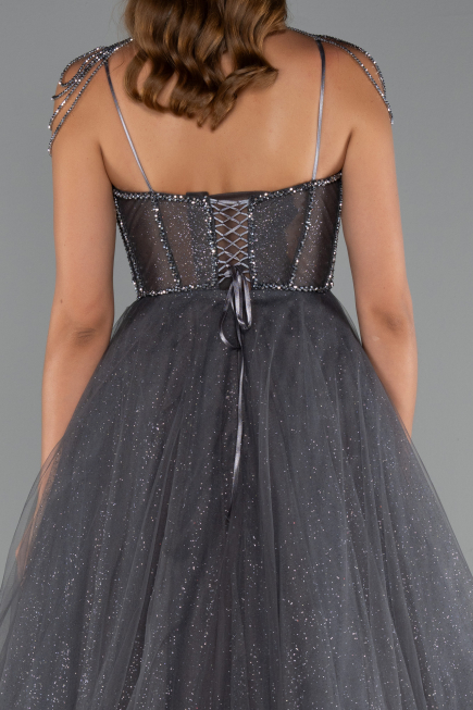 Long Anthracite Special Design Engagement Dress ABU5220