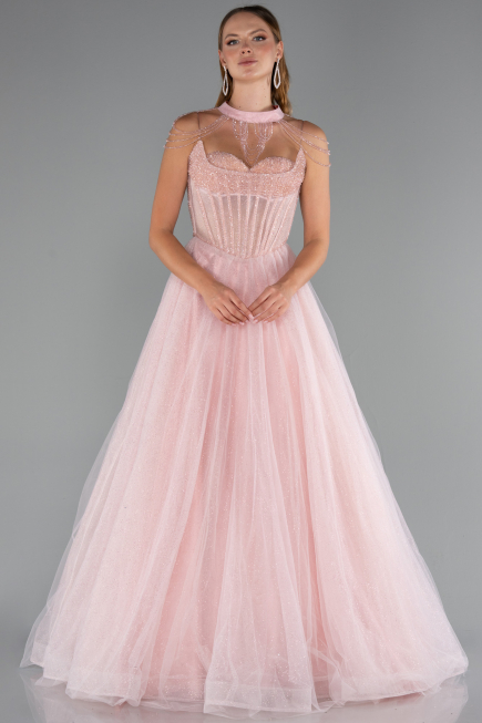 Long Powder Color Special Design Engagement Dress ABU5220