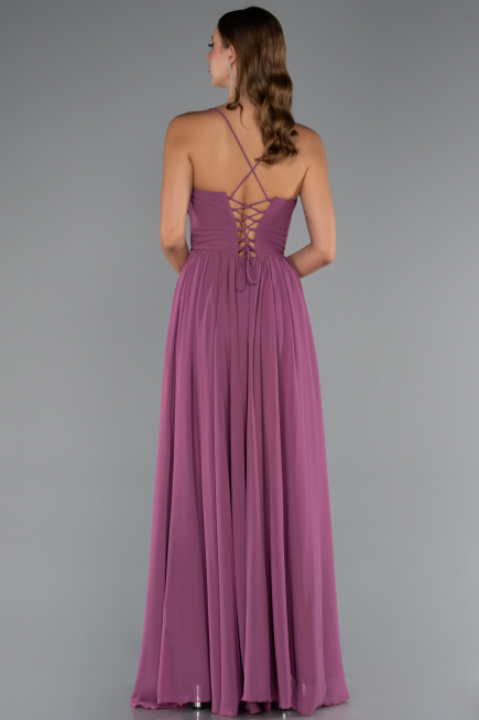 Long Rose Colored Chiffon Prom Gown ABU5223