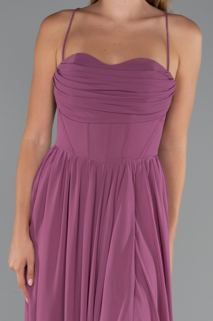 Long Rose Colored Chiffon Prom Gown ABU5223