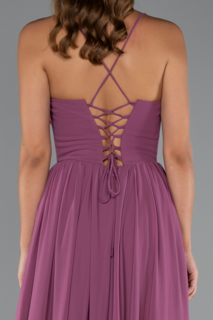 Long Rose Colored Chiffon Prom Gown ABU5223