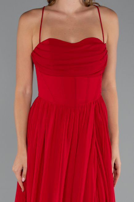 Long Red Chiffon Prom Gown ABU5223