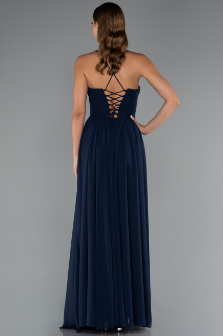 Long Navy Blue Chiffon Prom Gown ABU5223