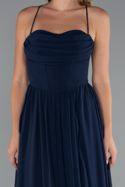 Long Navy Blue Chiffon Prom Gown ABU5223