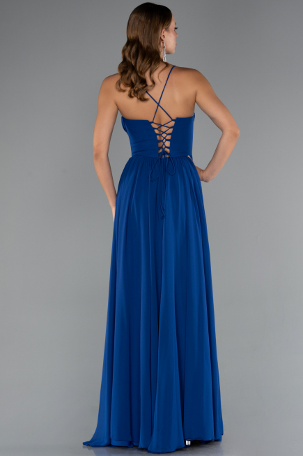Long Sax Blue Chiffon Prom Gown ABU5223