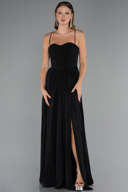 Long Black Chiffon Prom Gown ABU5223