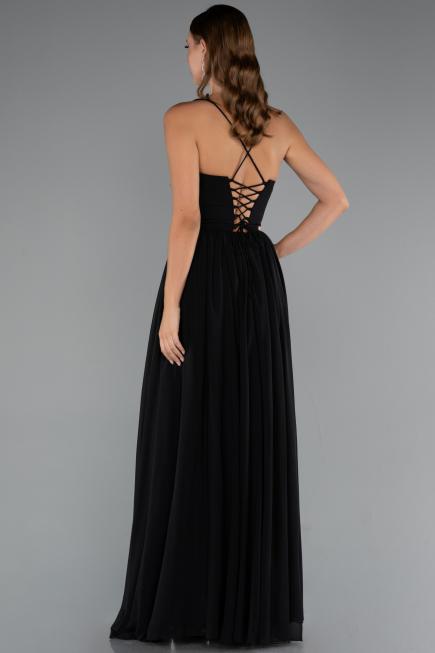 Long Black Chiffon Prom Gown ABU5223