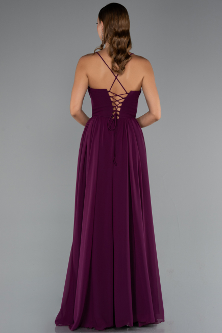 Long Cherry Colored Chiffon Prom Gown ABU5223