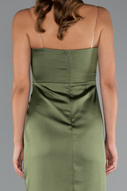Olive Drab Long Satin Prom Gown ABU3474