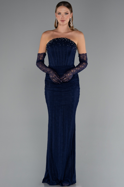 Long Navy Blue Dantelle Mermaid Evening Gown ABU5215