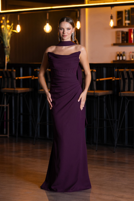 Long Cherry Colored Prom Gown ABU5216