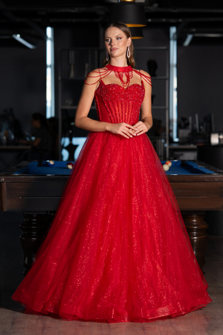 Long Red Special Design Engagement Dress ABU5220