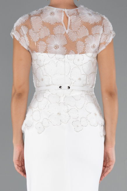 Midi White Dantelle Party Dress ABK2427