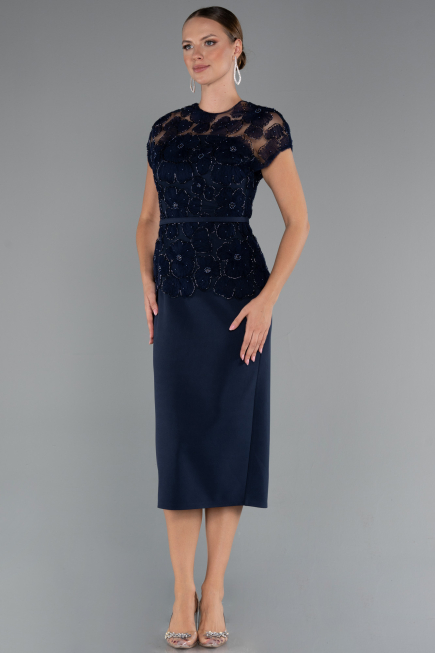 Midi Navy Blue Dantelle Party Dress ABK2427