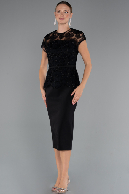 Midi Black Dantelle Party Dress ABK2427