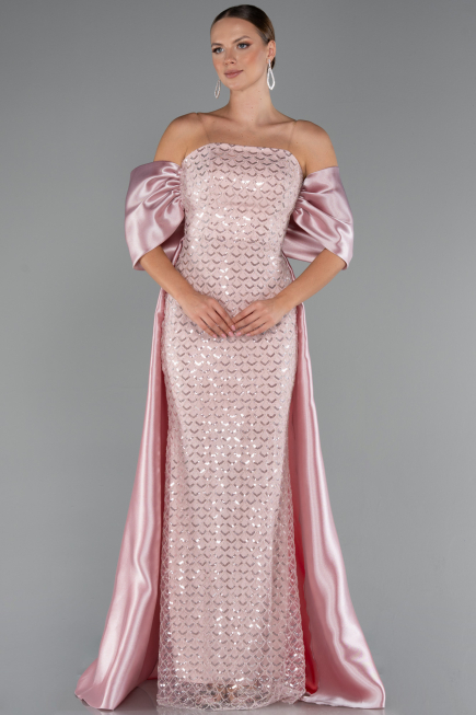 Long Powder Color Beaded Evening Dress ABU5234