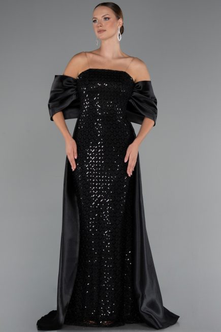 Long Black Beaded Evening Dress ABU5234