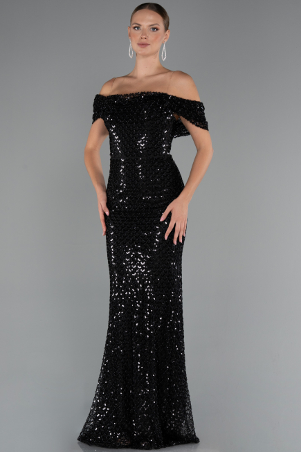 Long Black Beaded Evening Dress ABU5239