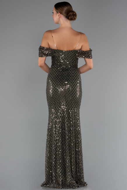 Long Olive Drab Beaded Evening Dress ABU5239