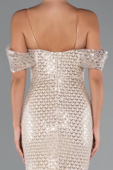 Long Beige Beaded Evening Dress ABU5239