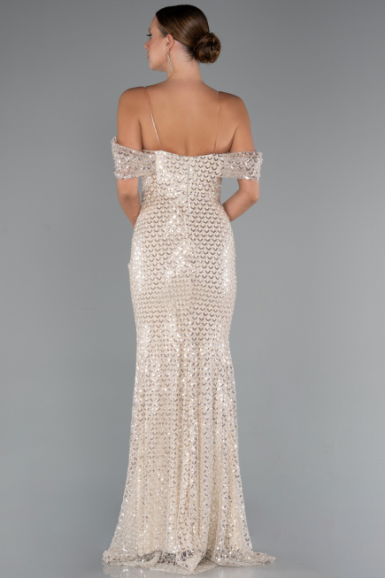 Long Beige Beaded Evening Dress ABU5239