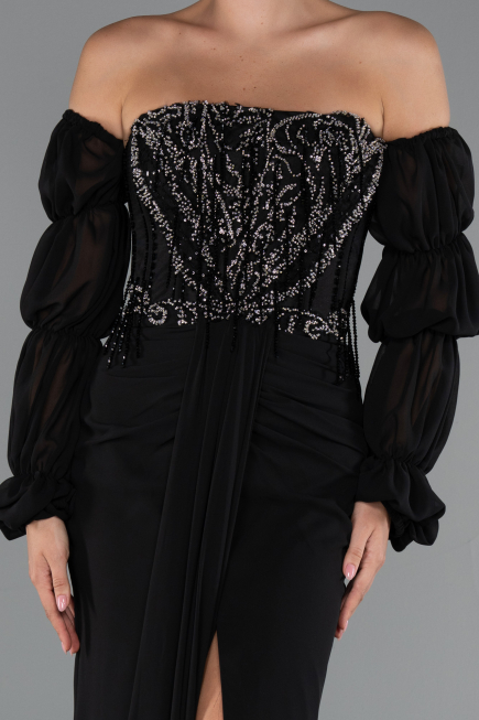 Long Black Chiffon Evening Dress ABU5241
