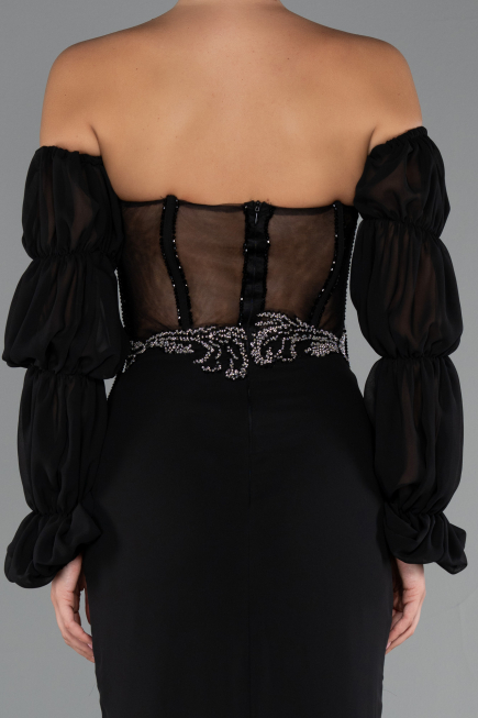 Long Black Chiffon Evening Dress ABU5241