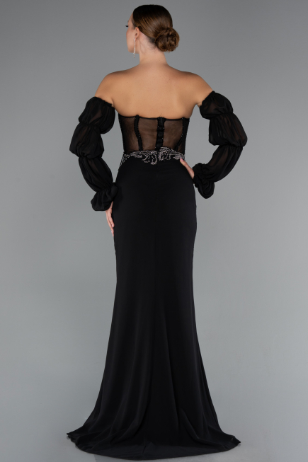 Long Black Chiffon Evening Dress ABU5241