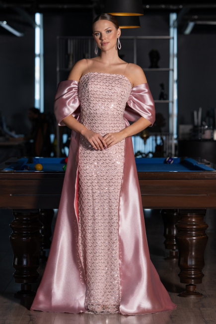 Long Powder Color Beaded Evening Dress ABU5234