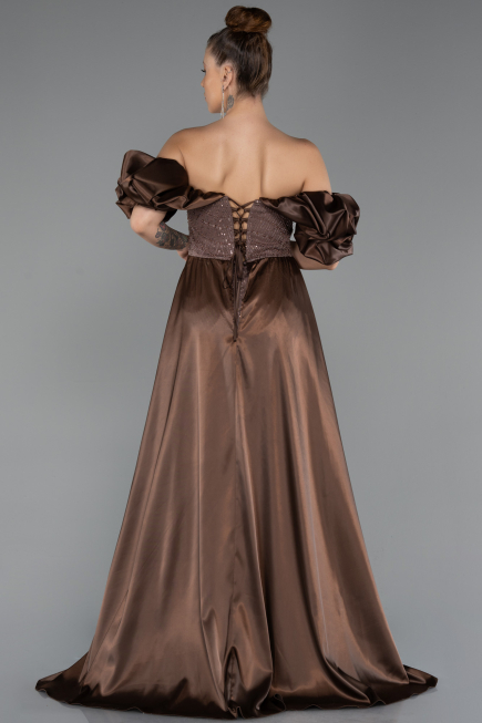 Long Brown Beaded Evening Dress ABU5154