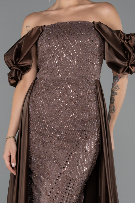 Long Brown Beaded Evening Dress ABU5154