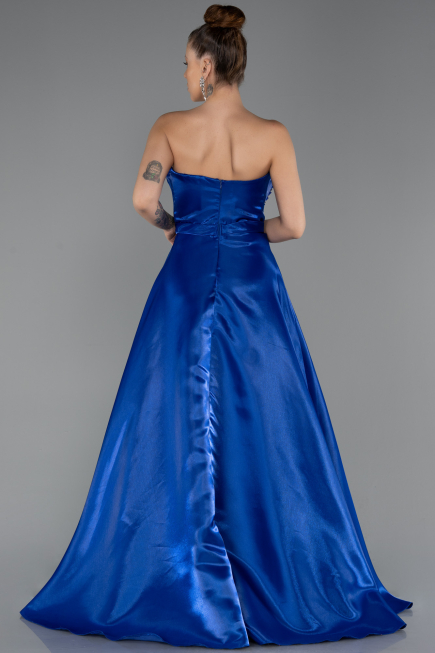 Long Sax Blue Satin Evening Dress ABU5264