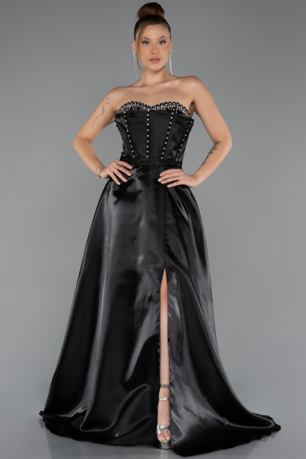 Long Black Satin Evening Dress ABU5264