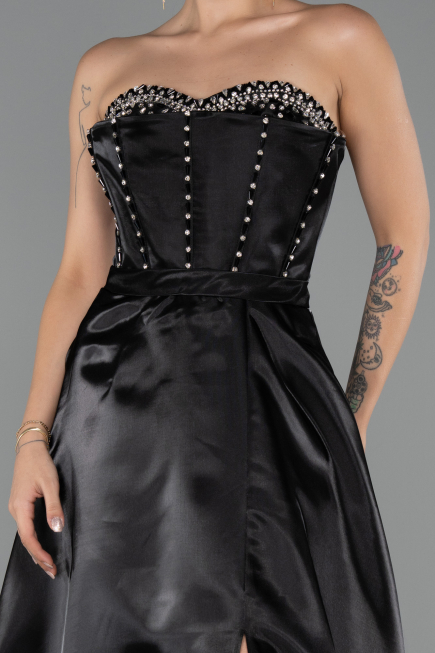 Long Black Satin Evening Dress ABU5264