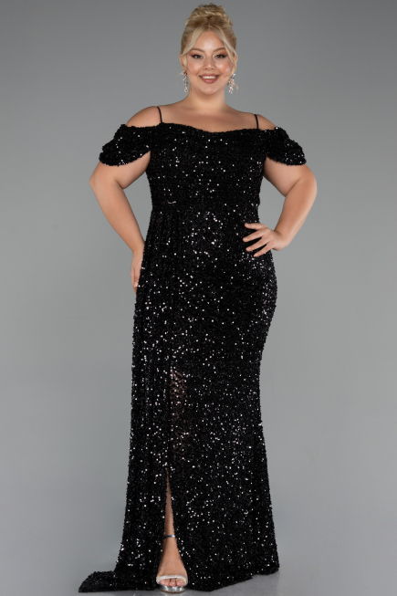 Long Black Plus Size Evening Gown ABU5232