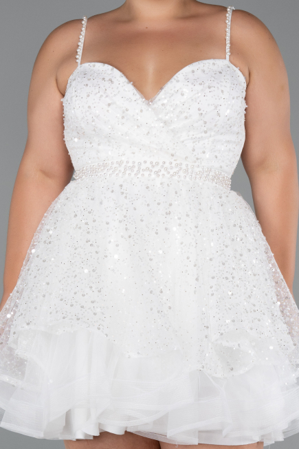 Short White Formal Plus Size Dress ABK2436