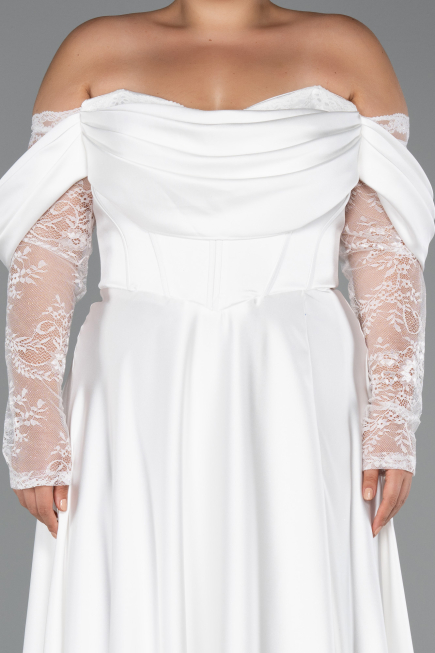 Long White Satin Formal Plus Size Dress ABU5261