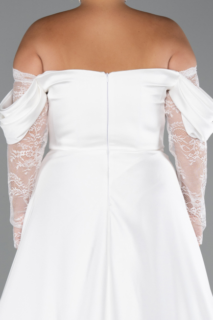 Long White Satin Formal Plus Size Dress ABU5261